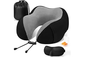 CloudBliss Travel Pillow Premium Memory Foam, Comfortable & Supportive Neck Pillow, Sleeping Neck Pillows for Travel, Airplane Pillow for Sleeping Airplane, Car, Office and Home（Black）