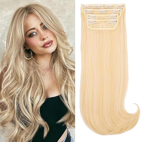 Mscat Clip in Hair Extensions 4pcs 20 Inch Synthetic Thick Long Straight Layered Hair Extensions Invisible Lace Weft for Women (C8#)
