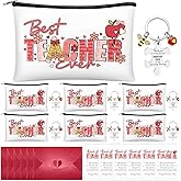 Sanwuta 6 Sets Valentine's Day Teacher Appreciation Gifts Makeup Bags Thank You Keychains Greeting Cards with Envelopes Valentine's Day Gifts for Teacher Women Study Partner Roommate