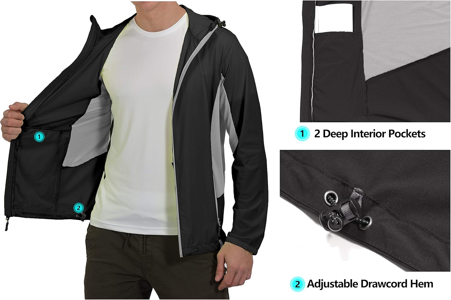 Mapamyumco Men's UPF 50+ Breathable 4-Way Stretch Packable Jacket Light Hooded Running: Clothing