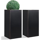14Lx14Wx30H Tall Metallic Heavy Planter for Outdoor Porch/Patio Set of 2 | No Assembly Required, Black Powder-coated with Cop