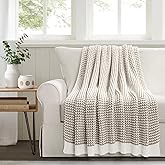 Lush Decor Chic and Soft Knitted Throw Blanket Single 50" W x 60" L Neutral - Neutral Throw Blankets for Bed - Couch Blanket - Soft Blankets
