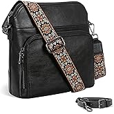 Iswee Leather Crossbody Bags for Women Multi Pockets Medium Shoulder Bag Lightweight Functional Travel Purse