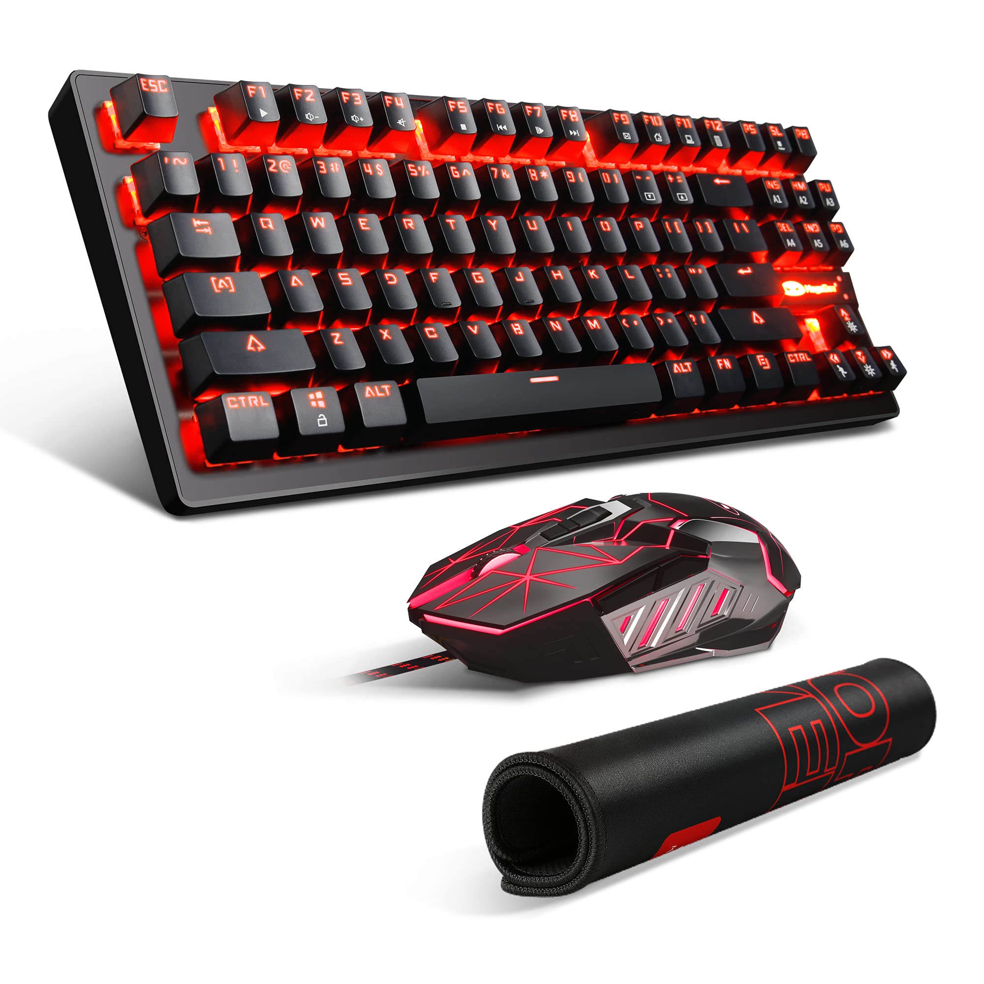 Mini 60% Mechanical Keyboard with Red Switch, Blue Backlit Gaming Keyboard, 104 Key Ultra-Compact Small Wired Keyboards, Portable Office Computer Keyboard for for PC Gamer(Gray&Black)……