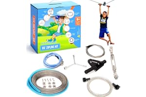 HYPONIX SPORTING 65' Zipline Kits for Backyard for Adults and Kids -100% Stainless Steel-Zipline for Kids W/Adjustable Seat - Backyard Zipline Kit for Kids - Kids Zipline - Outdoor Play Equipment for Kids