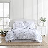 Laura Ashley - Queen Comforter Set, Soft Cotton Bedding with a Medium Weight for Year Round Use, Reversible 3 Piece Bed Set with Matching Pillowcases (Belinda Chambray Blue)