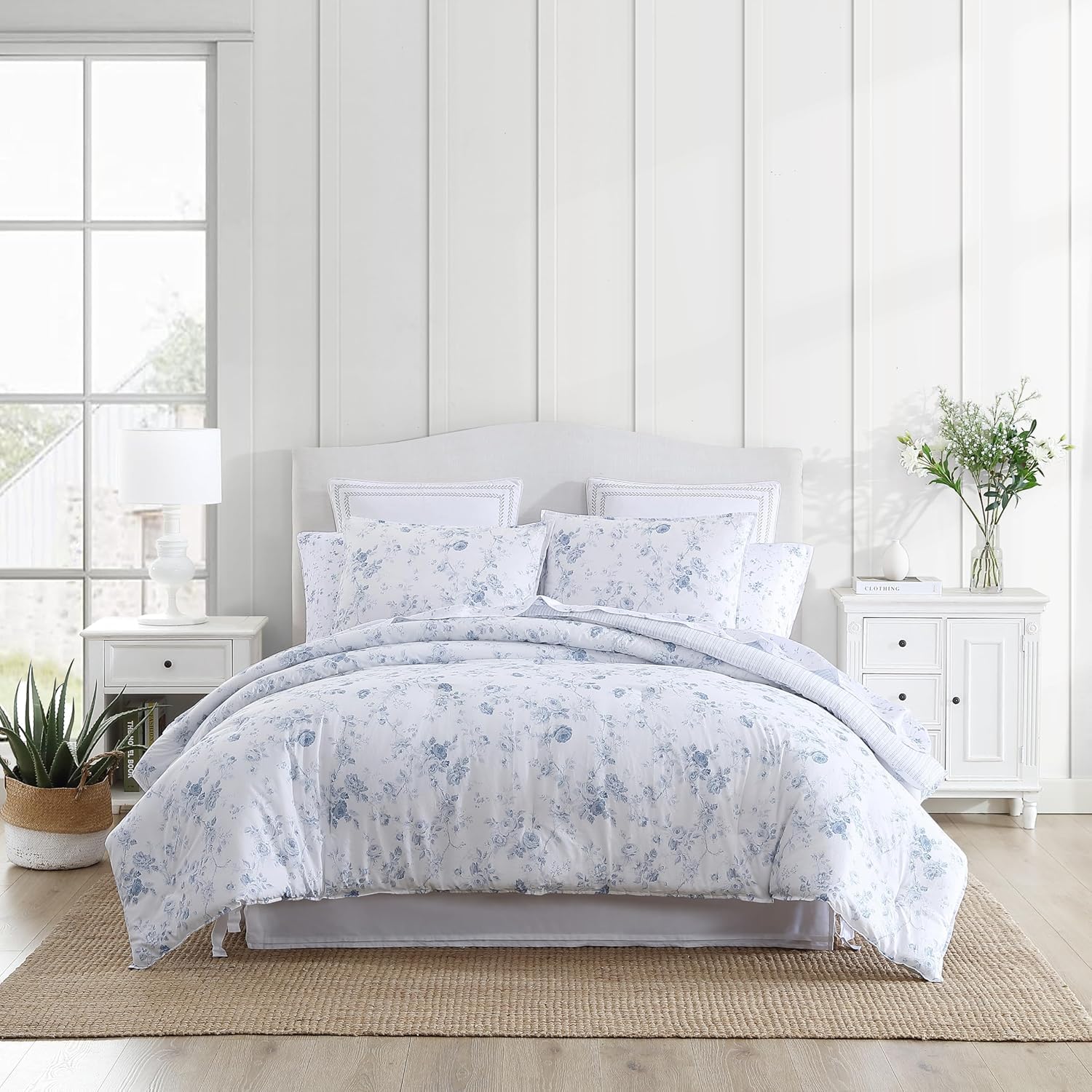 Photo 1 of ****It's a little cracked******** Laura Ashley - Queen Comforter Set, Soft Cotton Bedding with a Medium Weight for Year Round Use, Reversible 3 Piece Bed Set with Matching Pillowcases (Belinda Chambray Blue)