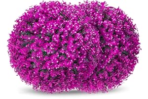 POZOY Two 16 Inch Artificial Plant Rose Topiary Ball, UV Resistant Anti-Fading Faux Boxwood Balls, Hanging Fake Plants Balls for Indoor Outdoor, Garden, Wedding Party Decor