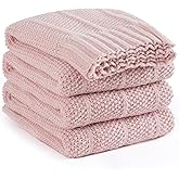 Carriediosa Knit Throw Blanket for Couch 50" X 60", Soft Cozy Stripe Pattern Cable Knitted Throws Fall Fluffy Textured Solid Home Decor Blankets Couch Cover for Bed Sofa, Dusty Pink