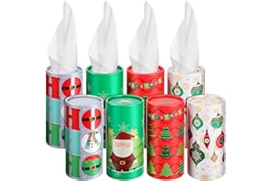 YEXIYA 8 Pcs Christmas Car Tissue Holder with Facial Tissue Bulk Xmas Cylinder Car Tissues Boxes Travel Tissue Tubes for Car Tube Face Towel Holiday Tissue Box Round Container Car Napkins for Car Home