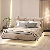 Samhapyrom Queen Floating Bed Frame with LED Lights, Heavy Duty Metal Platform Bed with Anti-Slip Mattress Holder, Easy Assembly, No Box Spring Needed, Noise Free for Bedroom