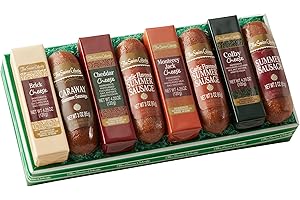 The Swiss Colony Sausage & Cheese Bars - Assorted Cheese and Caraway and Garlic Summer Sausage Treats Gift Box of 8