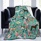 Funny Horses Floral Horse Breeds Farm Animal Pets Flowers Ultra-Soft Micro Fleece Blanket Air Conditioning Quilt for Women All Seasons,Fuzzy Large Flannel Fleece Throw Blanket for Bed 50"X40"