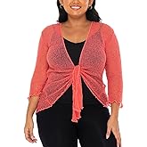 SHU-SHI Plus Size Sheer Shrug Summer Sweaters for Women Lightweight Cardigan Bolero Tie Top Open Front Knit