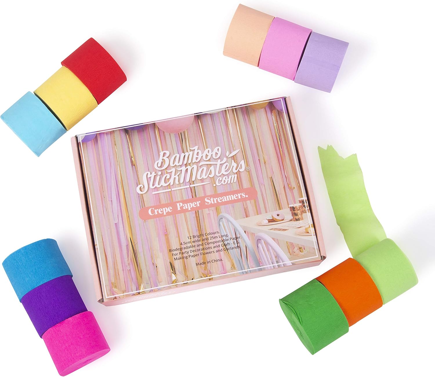 BSM Crepe Party Streamers, 12 Colours