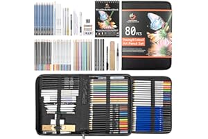 H & B 80-Pack Colored Sketching Art Pencil Set with 3-Color Sketchbook and Coloring Book - Includes Graphite, Watercolor, Metallic, and Oil-Based Colored Pencils