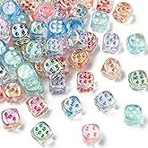 UR URLIFEHALL 50 pcs Random Transparent Acrylic Dice Beads 14mm UV Plated Casino Cube Loose Spacer Beads for DIY Bracelet Necklaces Lanyard Jewelry Making