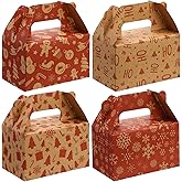 Tenceur 24 Pcs Christmas Kraft Paper Cookie Boxes with Handles 3D Christmas Treat Boxes for Red Bakery, Gift Giving, Desserts Wrapping, Xmas Party Favor Supplies