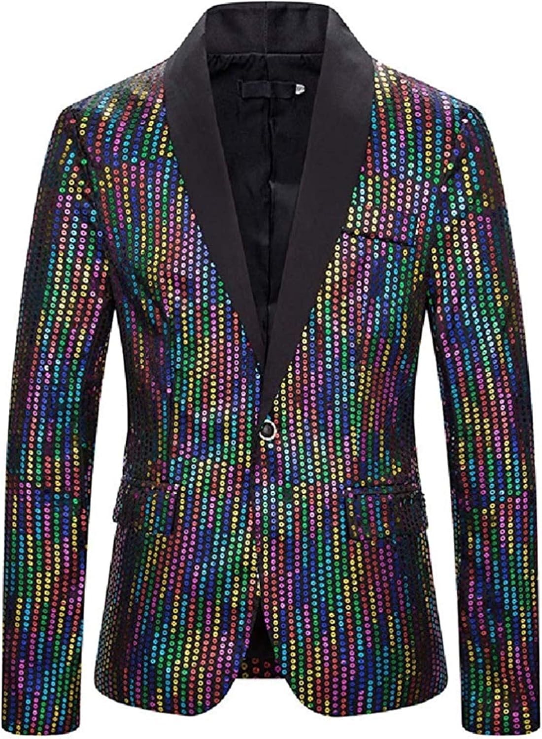 Men Slim Formal Casual Lapel 1 Button Shiny Sequins Blazer Jacket Coat