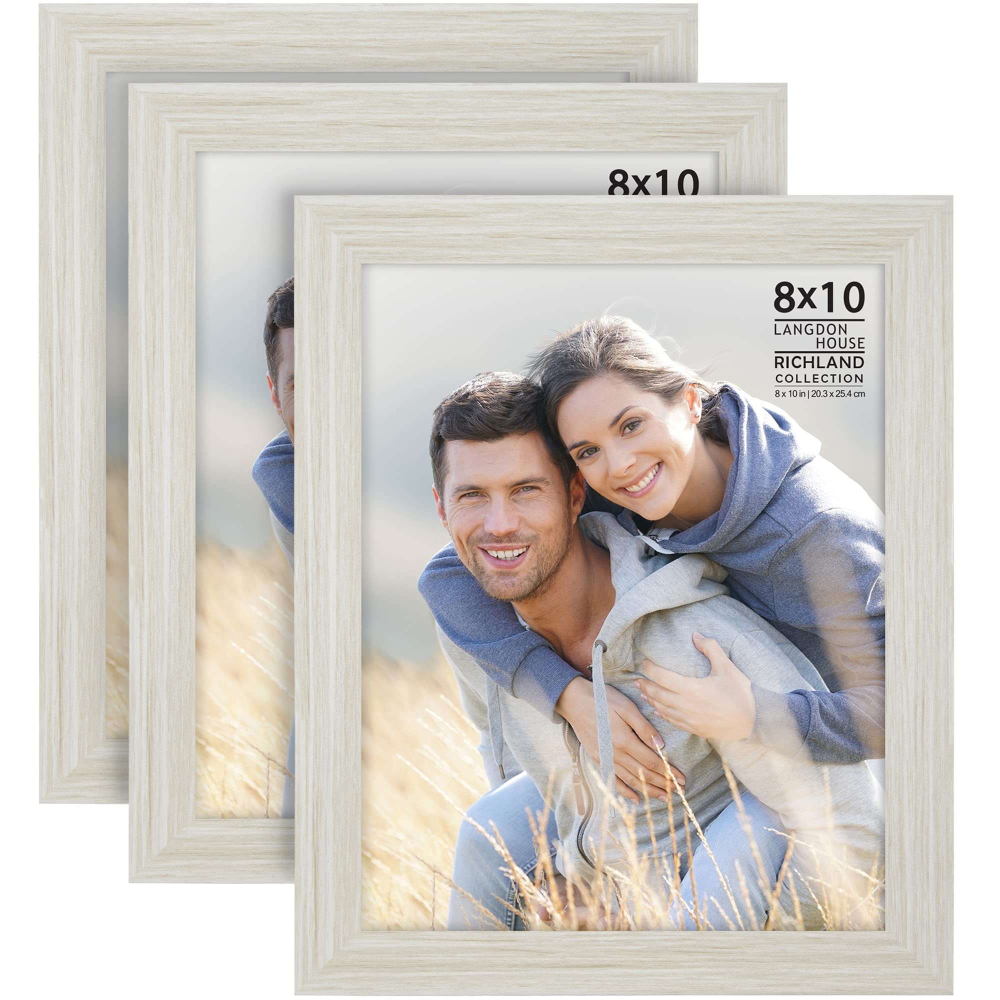 Langdon House 10x8 Picture Frames (Almond White, 3 Pack), Wood Grain Style, Wall Mount or Table Top, Richland Collection