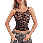 Fem&Fata Women Lace Slim Fit Camisole Sexy Mesh See Through Tank Top Going Out Top S-XXL