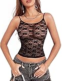 Fem&Fata Women Lace Slim Fit Camisole Y2K Sexy Mesh