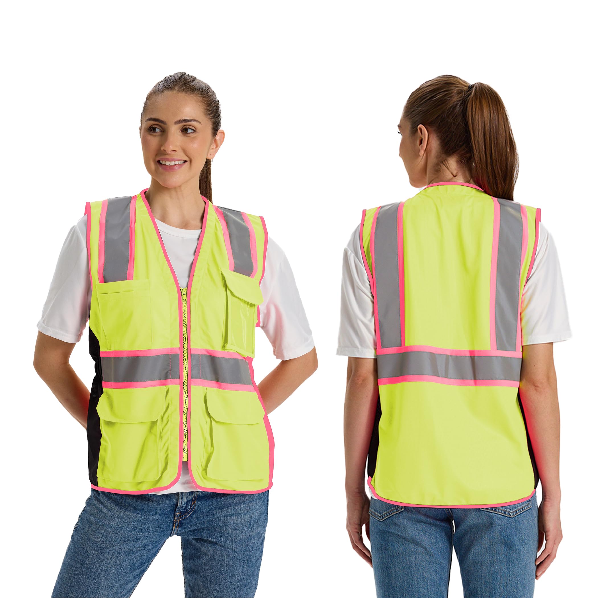 Photo 1 of ***VERY USED*** Hi Vis Safety Vest for Women,Working Drawstring Waist Construction Vest with Pockets and Zipper,Womens Safety Vest,ANSI Type R Class2