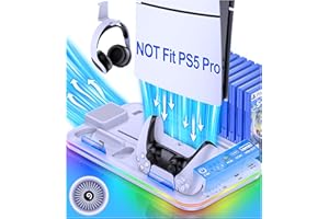 EXTREMECOOL PS5 Stand and Cooling Station with Controller Charging Station for PS5 Slim, PS5 Accessories Incl. 3 Levels Cooling Fan, RGB Light, 15 Game Storage, Headset Holder for Playsation 5 Digital/Disc, White