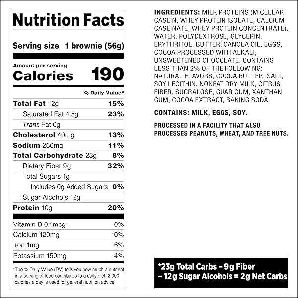 QUEST NUTRITION BAKE SHOP, CHOCOLATE BROWNIES, 10G PROTEIN, 2G NET CARBS, 1G SUGAR, 4 COUNT