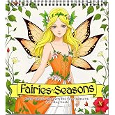 FUNLAVIE Fairy Coloring Book for Adults Relaxation - Spiral Bound | Featuring Fairies of All Seasons and Magical Patterns for Stress Relief, Mindfulness Coloring, Relaxation, and Creative Art