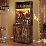 DWVO Farmhouse Bar Cabinet w/LED Lights, 71" Liquor