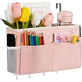 Frjjthchy Bedside Storage Organizer 5 Pockets with 4 Hooks Hanging Storage Bag for Headboards/Bunk Bed (Pink)