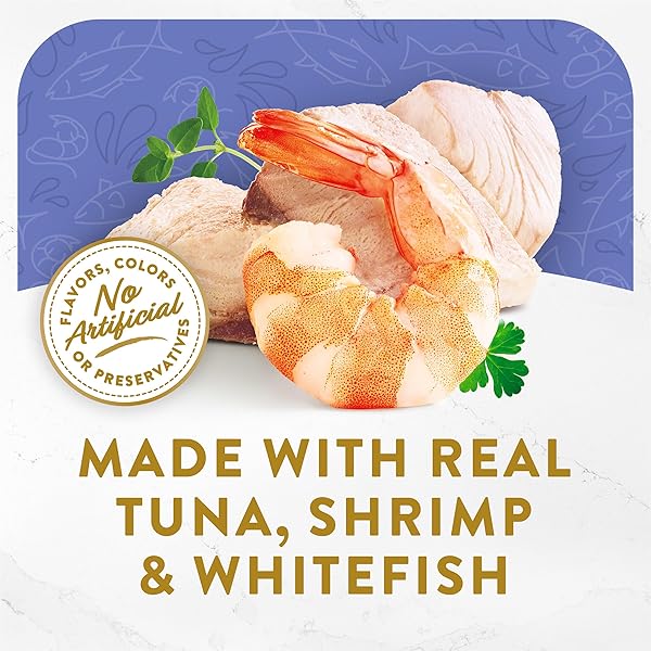 PURINA FANCY FEAST LIMITED INGREDIENT WET CAT FOOD COMPLEMENT, BROTHS WITH TUNA, SHRIMP & WHITEFISH – (PACK OF 16) 1.4 OZ. POUCHES
