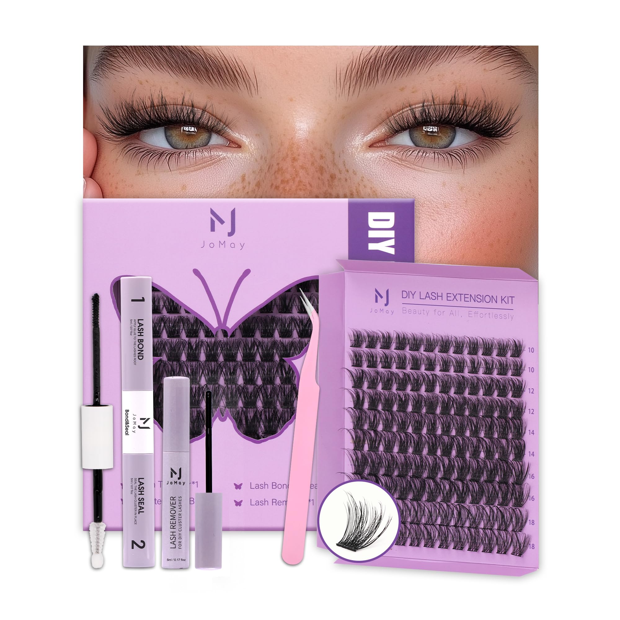 Jomay Lash Clusters Kit - Wispy Lashes for Natural Volume Eyelash Cluster Extensions, DIY Individual Waterproof with Soft Thin Band & Seal Glue (Includes Tweezers & Remover) D Curl 10-18mm 120pcs (X4)