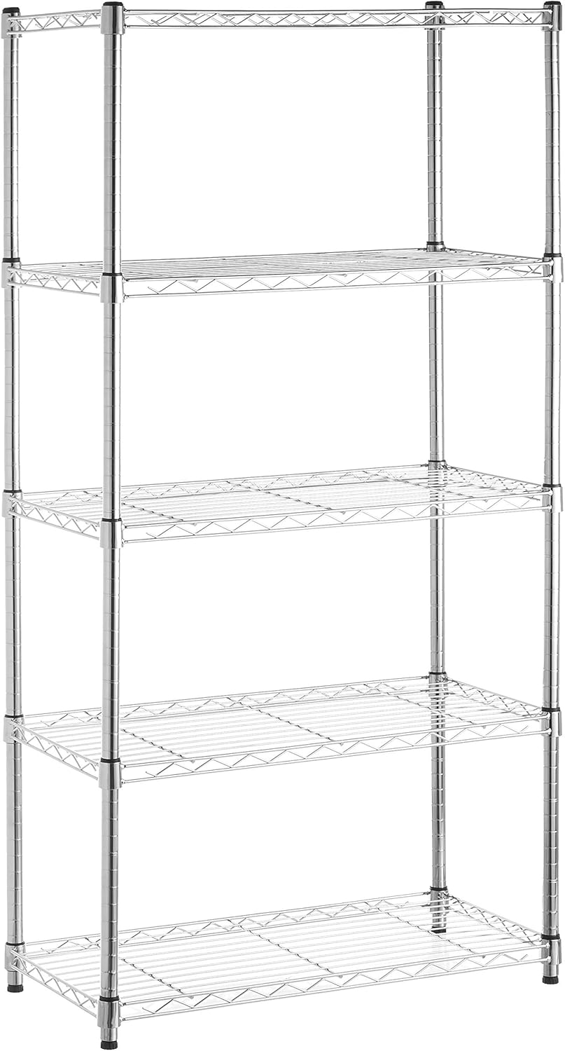 Basics 5-Shelf Shelving Storage Unit on 4'' Wheel Casters , Metal Organizer Wire Rack, Chrome Silver (30L x 14W x 64.75H): Home & Kitchen