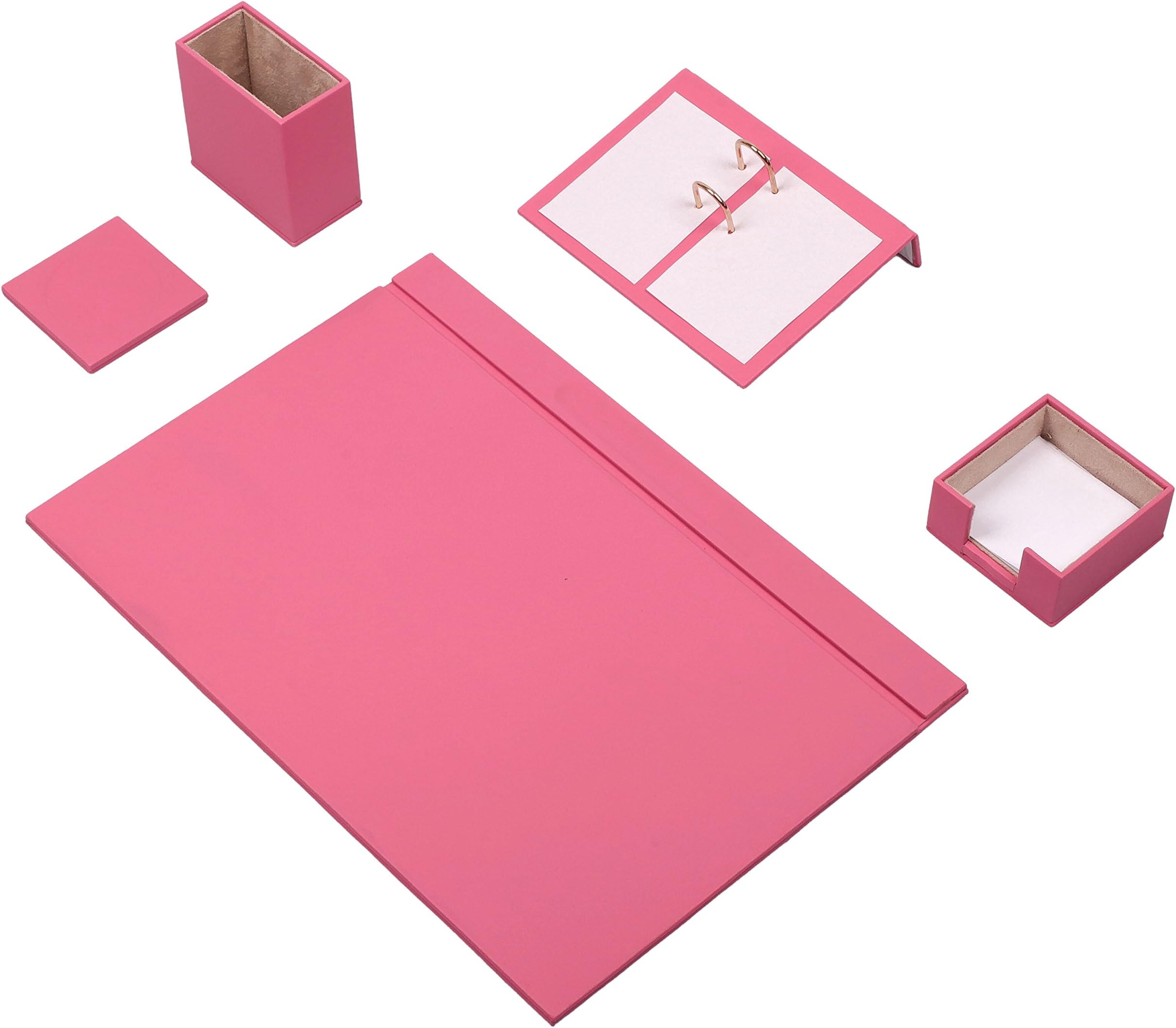 BOVA Office Desk Set 5?Pieces Leather Leather Desk Mat In Pink