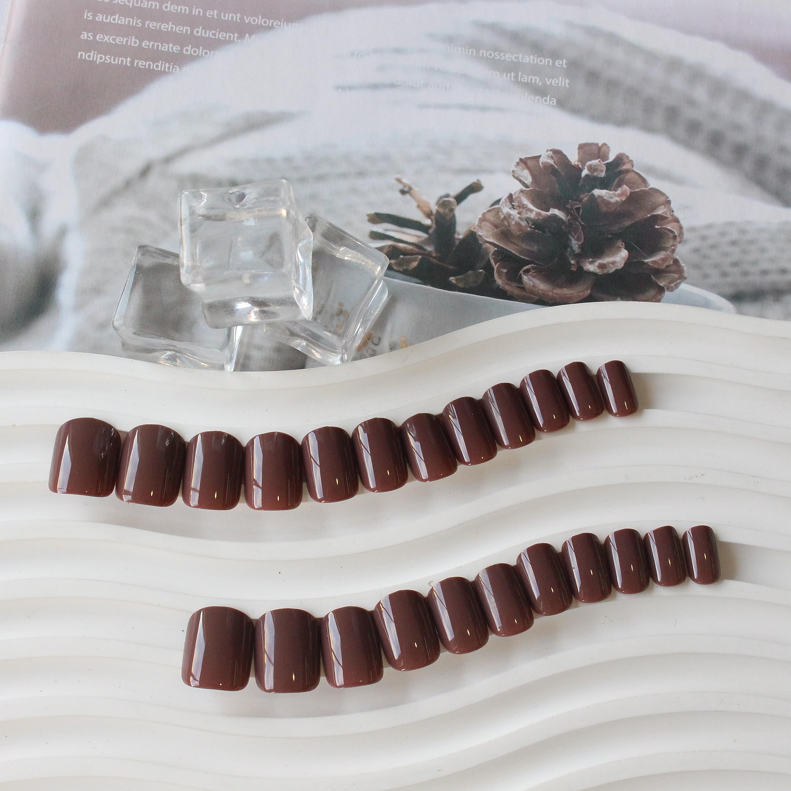 Brown Press on Nails Short Square, Short Fake Nails Glue on Short Square Nails Press ons, Soft Gel Glue on Nails Short Stick on Nails for Women Thick Reusable Solid Color Acrylic Nails 24pcs - Image 5