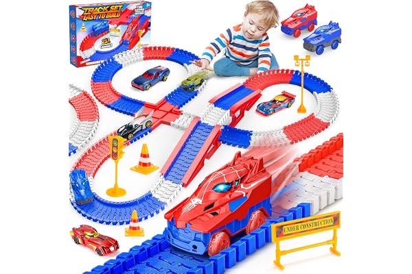 Spider Toys for 3-8 Year Old Boys,TopDollo 3 4 5 6 Year Old Boy Gifts Kids Toys for Boys 4-6 Spider Trian Track Set with 5 Al