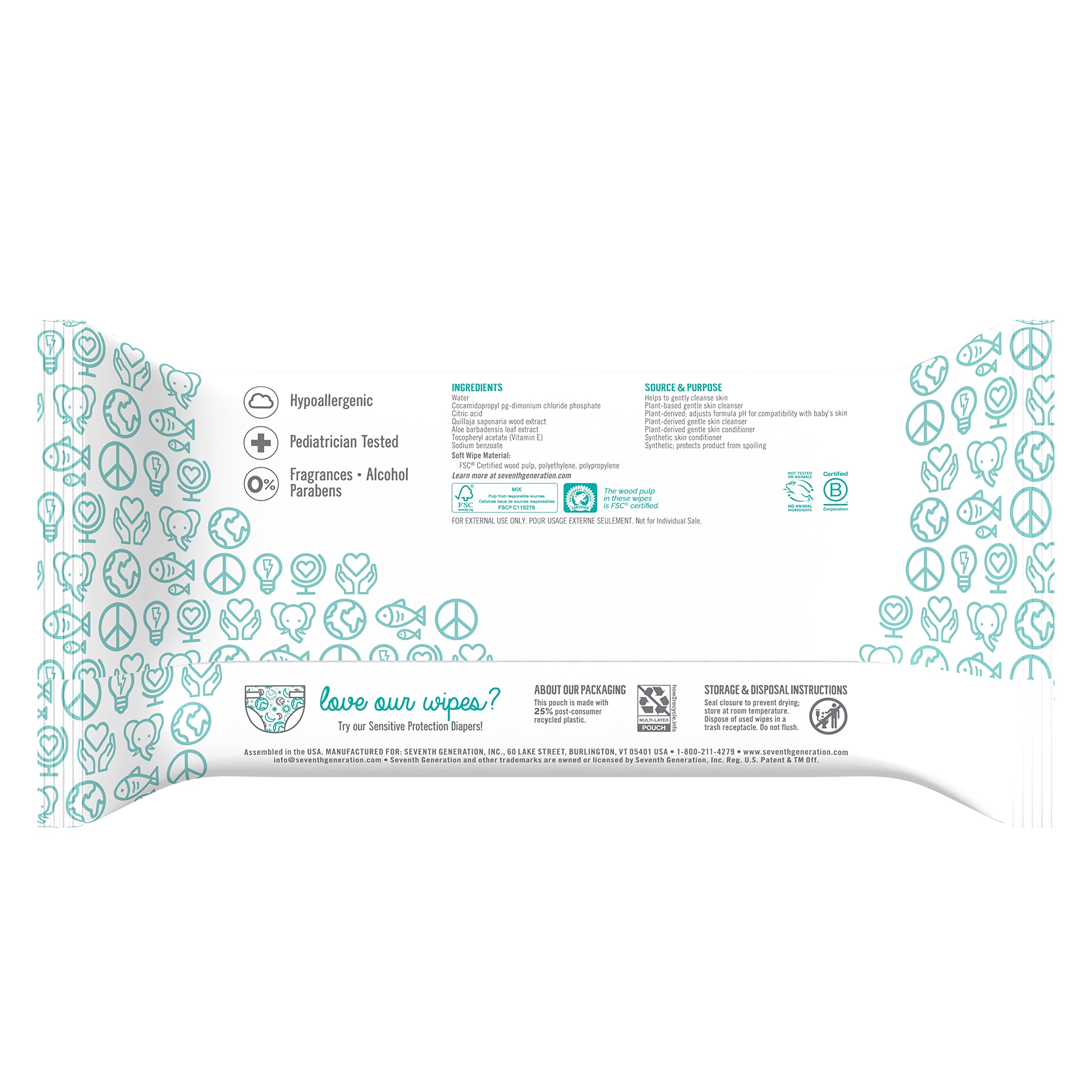 Seventh Generation Baby Wipes Refill With Tape Seal Sensitive Protection Unscented Baby Wipes 256 Count