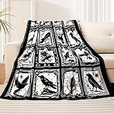 Bird Blanket Halloween Black Gothic Throw Blanket Ultra Soft Retro Hummingbird Blankets Raven Crow Throw Bird Lover Gift Bed Cover Cozy Flannel Fuzzy Plush Couch Cover for Sofa 50" X 60"