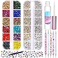 5608Pcs Rhinestones With Glue, Flatback Colorful Face Gems Crystal AB&Clear Eye Jewels, Pickup Dotting Tools for Makeup, Eye 