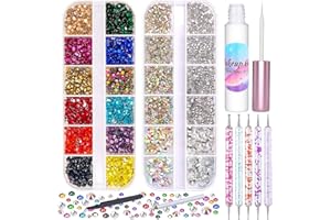 BILLBOTK 5608Pcs Makeup Rhinestones with Face Glue, Flatback Colorful Face Gems Crystal AB&Clear Eye Jewels with Pickup Dotting Tools for Eye, Body Makeup, Nail Art and DIY Crafts