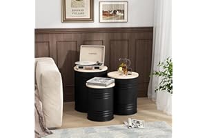 ARTPOWER Farmhouse Accent Side Table Set of 3,Galvanized Rustic Coffee Table, Metal Storage Ottoman with Wood Lid, Farmhouse End Table Nesting Table for Living Room