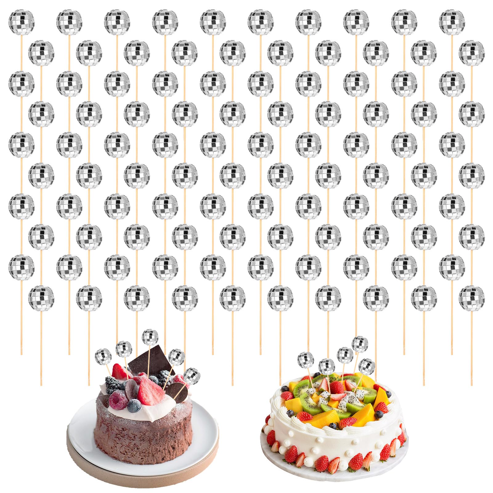 Photo 1 of 100 Pieces Disco Ball Cupcake Toppers, Disco Ball Cake Picks Mini Disco Ball Decorations Cake Topper Sticks for 70s Theme Disco Party, Birthday, New Year, Party Favor