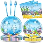 chiazllta 96pcs Blue Axolotl Plates and Napkins Party Supplies Reptile Animals Tableware Set Girl Boy Axolotl Party Decorations Favors for Axolotl Birthday Baby Shower Serves 24 Guests