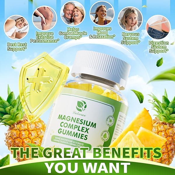 MAGNESIUM GLYCINATE GUMMIES | AS TRIPLE COMPLEX MAGNESIUM GLYCINATE, TAURATE & CITRATE – MAGNESIUM SUPPLEMENT W/CALCIUM, ZINC & D3,K2 FOR IMMUNE & REST – 60 COUNT