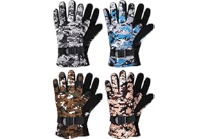 Hicarer 4 Pairs Winter Gloves for Kids Waterproof Snow Ski Gloves Warm Unisex Camouflage Clothes for Cold Weather Girls Boys Children