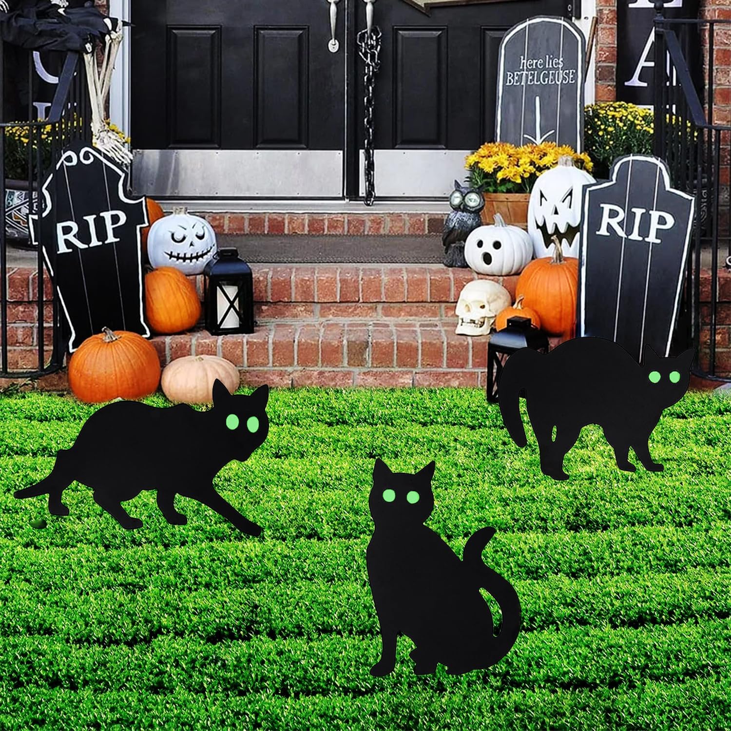 Yard Signs - 3 Pack Halloween Black Cat Yard Signs Decorations Scary Halloween Yard Signs for Yard Lawn Garden Outdoor Decor