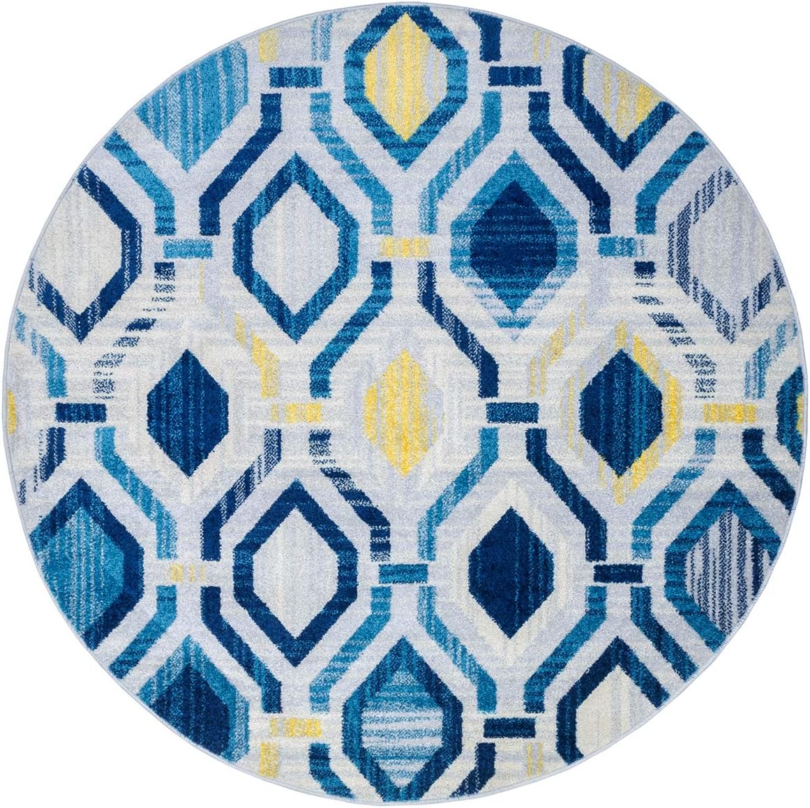 Antep Rugs Elite Collection Geometric Contemporary Distressed Indoor Area Rug (Blue, 8' Round)