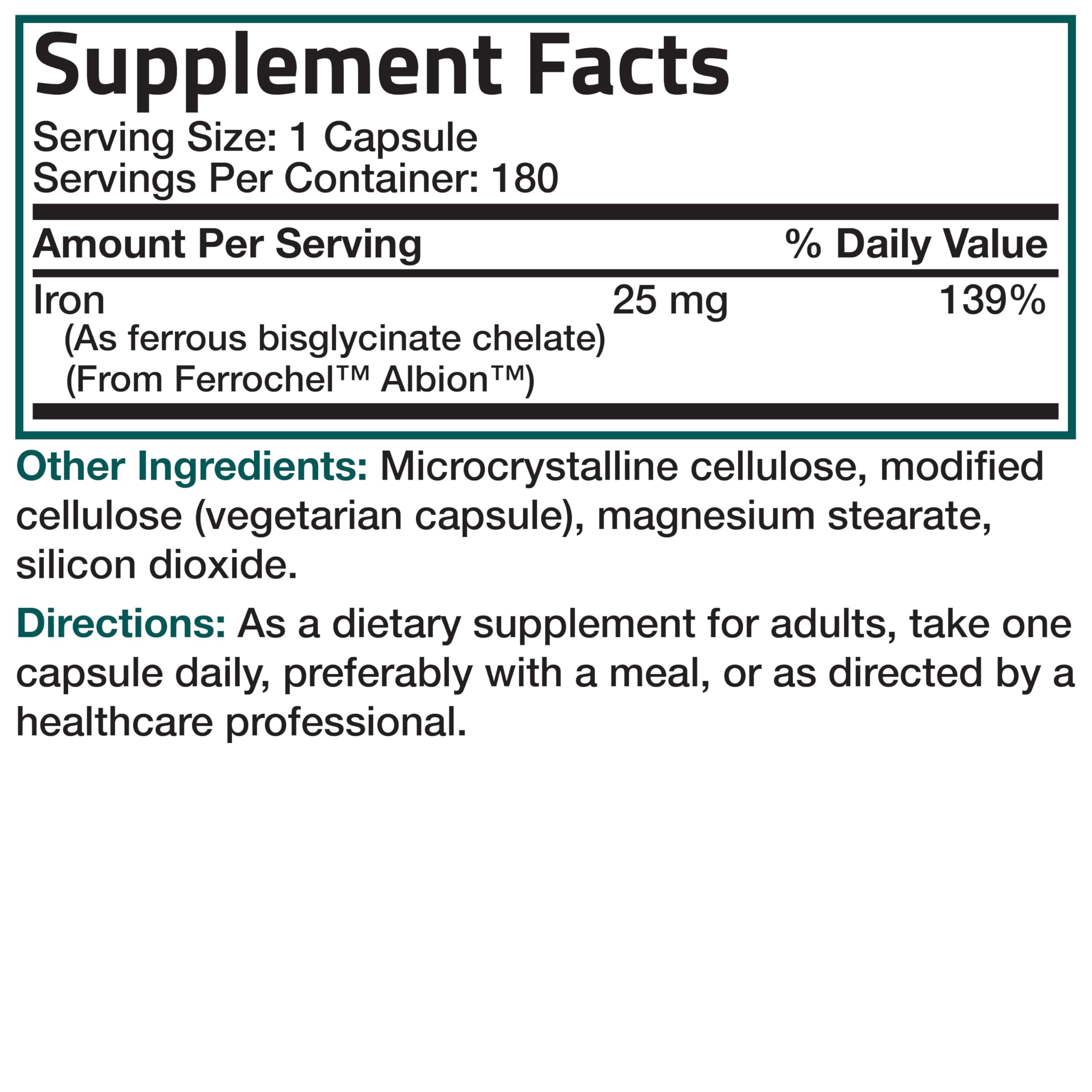 Bronson Iron Bisglycinate 25 mg Gentle on The Stomach, Supports Energy & Healthy Red Blood Cell Production - Non-Constipating Formula - Non GMO, 180 Vegetarian Capsules